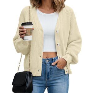 Chunky Knit Open Front Cardigan Oversized Loose Fit Button Up Cozy Winter